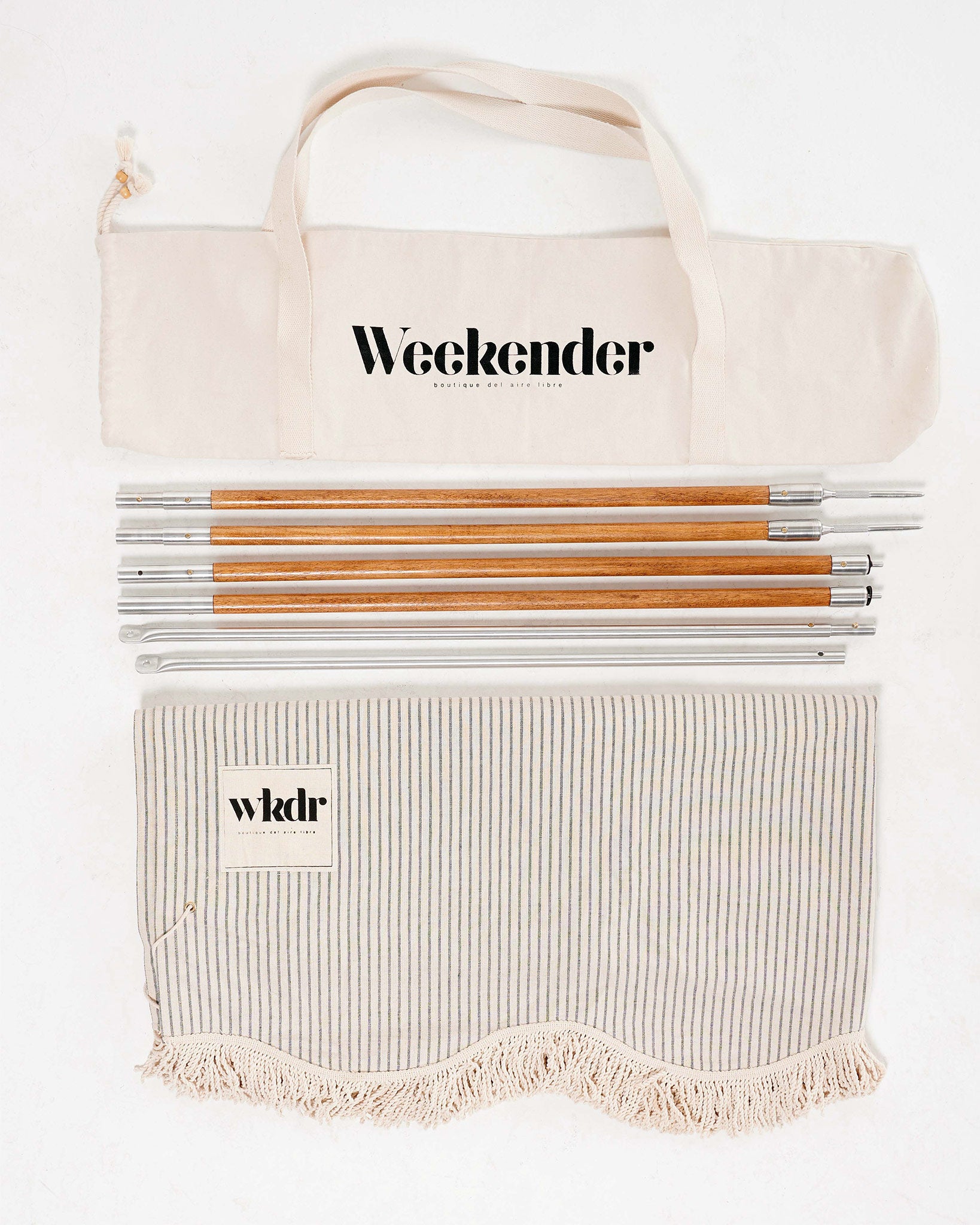 Parasol Canadiense Weekender Azul Celeste Rayas y su Bolso